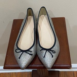 J Crew fabric and leather shimmer gold flats.